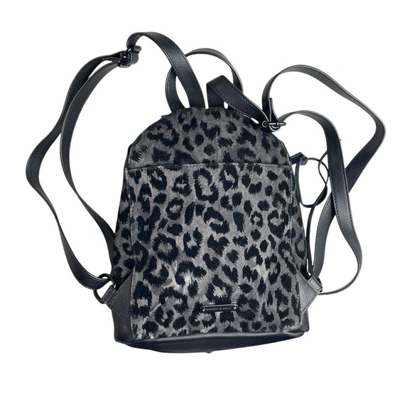Rebecca Minkoff Julian Mini Flock Fabric Leopard Backpack Bag Leather Trim Black main image 7